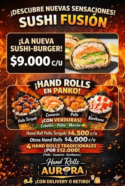 Hand Rolls Aurora, sushi fusión en Frutillar